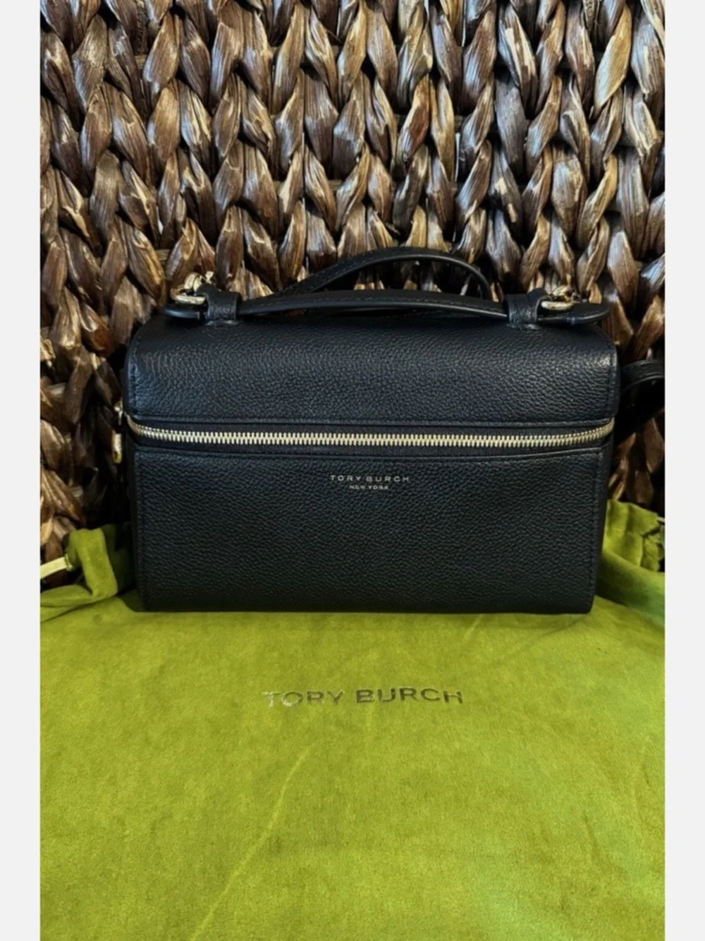 Tory Burch Black Pebbled Leather Romy Top-Handle Bag with Gold Hardware - NWT